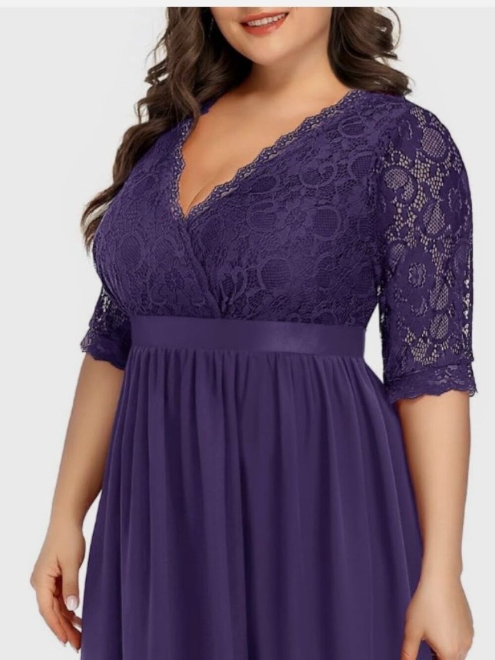 🧡3/15 PINUP FASHION Purple Lace Wrap V-Neck Dress Women's 16W